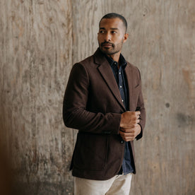 fit model adjusting the cuffs on The Sheffield Sportcoat in Dark Chestnut Moleskin, Outerwear by Taylor Stitch