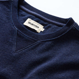 material shot of the collar on The Apres Crew in Indigo Terry, Knits by Taylor Stitch