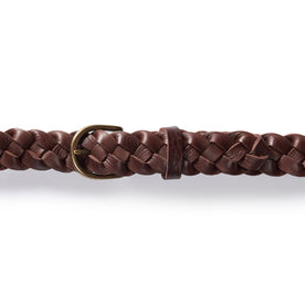 editorial image of The Braided Belt in Dark Brown buckled , Accessories by Taylor Stitch