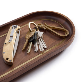 The Valet Tray in Walnut and Brass with keys and knife, Accessories by Taylor Stitch