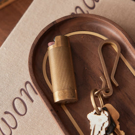 Our brass lighter sleeve and keyhook on The Valet Tray in Walnut and Brass, Accessories by Taylor Stitch