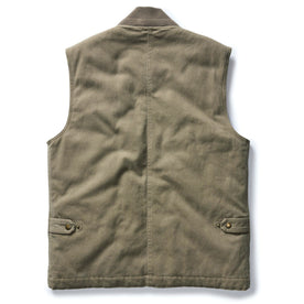 flatlay of The Workhorse Vest in Stone Boss Duck, from the back, Outerwear by Taylor Stitch