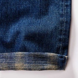 material shot of the brushed interior lining on The Democratic Brushed Back Jean in Collins Resin Wash Selvage Denim, Bottoms by Taylor Stitch