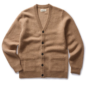 flatlay of The Eddy Cardigan in Camel Herringbone Merino, Knits by Taylor Stitch