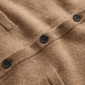 material shot of the horn buttons on The Eddy Cardigan in Camel Herringbone Merino, Knits by Taylor Stitch