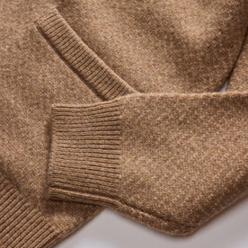 material shot of the ribbed cuff on The Eddy Cardigan in Camel Herringbone Merino, Knits by Taylor Stitch