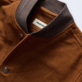 material shot of the collar on The Bomber Jacket in Tarnished Copper Moleskin, Outerwear by Taylor Stitch