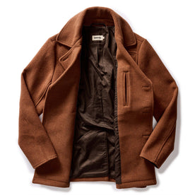 flatlay of The Mariner Coat in Tarnished Copper Wool, shown open, Outerwear by Taylor Stitch