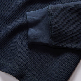 material shot of the ribbed cuffs on The Organic Cotton Waffle Crew Dark Navy, Knits by Taylor Stitch