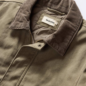 material shot of the corduroy collar on The Workhorse Jacket in Stone Boss Duck, Outerwear by Taylor Stitch