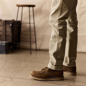 fit model showing the leg of The Camp Pant in Light Khaki Chipped Canvas, Bottoms by Taylor Stitch