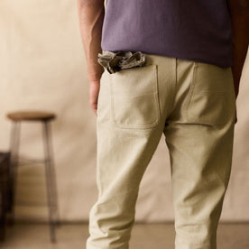 fit model showing the back of The Camp Pant in Light Khaki Chipped Canvas, Bottoms by Taylor Stitch