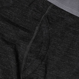 material shot of the front detail on The Merino Boxer in Heather Black, Accessories by Taylor Stitch