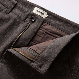 material shot of the zipper fly on The Carnegie Pant in Peat Herringbone, Bottoms by Taylor Stitch