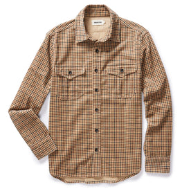 flatlay of The Saddler Shirt in Teak Plaid Cord, shown in full, Wovens by Taylor Stitch