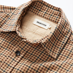 material shot of the collar on The Saddler Shirt in Teak Plaid Cord, Wovens by Taylor Stitch