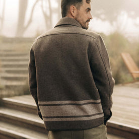 fit model showing the back of The Ranger Shirt in Sable Heather Blanket Stripe Wool, Outerwear by Taylor Stitch