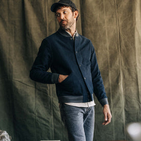 The Bomber Jacket in Dark Navy Moleskin - featured image