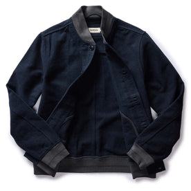 flatlay of The Bomber Jacket in Dark Navy Moleskin open, Outerwear by Taylor Stitch