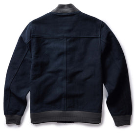 flatlay of The Bomber Jacket in Dark Navy Moleskin, shown from back, Outerwear by Taylor Stitch