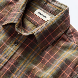 material shot of the collar on The California in Tarnished Brass Plaid, Wovens by Taylor Stitch