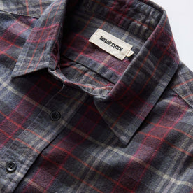 material shot of the collar on The California in Evening Sky Plaid, Wovens by Taylor Stitch