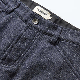 material shot of the waistband on The Camp Pant in Navy Nep Wool, Bottoms by Taylor Stitch