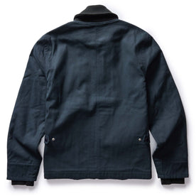 flatlay of The Deck Jacket in Dark Navy Dry Wax, shown from back, Outerwear by Taylor Stitch