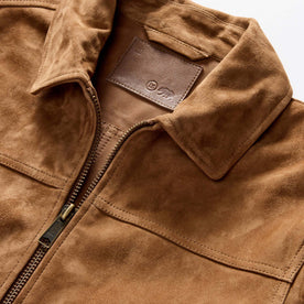 material shot of the collar on The James Jacket in Vintage Tan Suede, Outerwear by Taylor Stitch