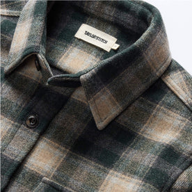 material shot of the collar on The Maritime Shirt Jacket in Dried Pine Plaid, Wovens by Taylor Stitch