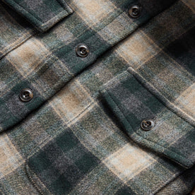 material shot of the front chest pockets on The Maritime Shirt Jacket in Dried Pine Plaid, Wovens by Taylor Stitch