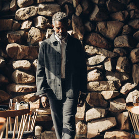 fit model in The Ojai Jacket in Ash Guncheck Wool, Outerwear by Taylor Stitch