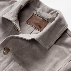 material shot of the collar on The Ojai Jacket in Oyster Suede, Outerwear by Taylor Stitch