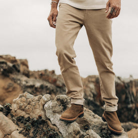 fit model showing the front of The Slim All Day Pant in Light Khaki Broken Twill, Bottoms by Taylor Stitch