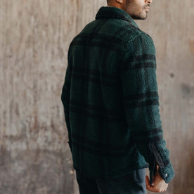 fit model showing the back of The Timberline Jacket in Dark Spruce Plaid, Outerwear by Taylor Stitch