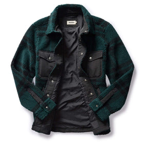 flatlay of The Timberline Jacket in Dark Spruce Plaid, shown open , Outerwear by Taylor Stitch