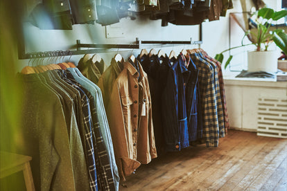 Shirts hanging in our Valencia Street store