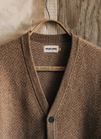 The Eddy Cardigan in Camel Herringbone Wool