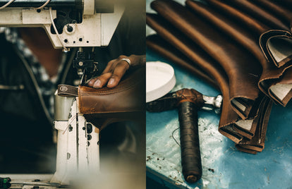 Leather being prepped in our boot and shoe factory.