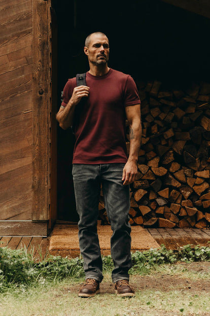 Model in The Organic Cotton Short Sleeve Crew and Camp Pant in Chipped Canvas