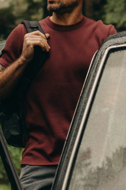 Close up of the waffle texture on The Organic Cotton Short Sleeve Crew