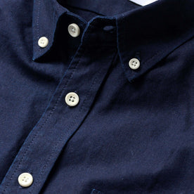 material shot of the collar on The Jack in Indigo Oxford, Wovens by Taylor Stitch