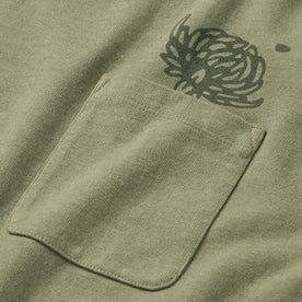 material shot of the dahlia illustration on The Heavy Bag Tee in Sage Dahlia, Knits by Taylor Stitch