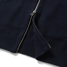 material shot of the zipper on The Portola Bomber in Midnight Merino, Outerwear by Taylor Stitch