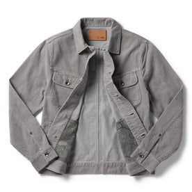 flatlay of The Long Haul Jacket in Steeple Grey Cord, shown open, Outerwear by Taylor Stitch