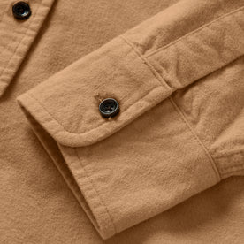 Material shot of sleeve hem on The Yosemite Shirt in Tan, Wovens by Taylor Stitch