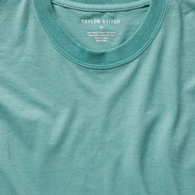 material shot of the collar on The Cotton Hemp Tee in Teal, Knits by Taylor Stitch