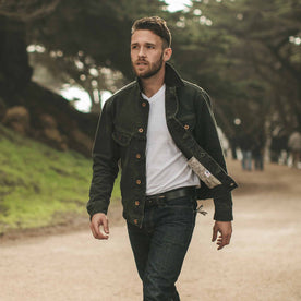 Fit model at the park in SF, Outerwear by Taylor Stitch