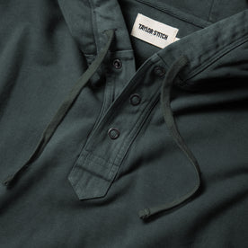 material shot of the placket of The Fillmore Snap Hoodie in Deep Sea Terry, Knits by Taylor Stitch