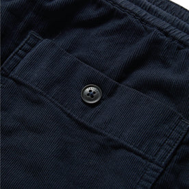 material shot of the back pocket on The Après Short in Dark Navy Pinwale, Shorts by Taylor Stitch